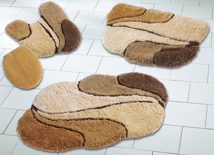 Badgarnituren - Badgarnitur mit rutschhemmender Rückseite Ansicht 2 Badgarnituren - Badgarnitur mit rutschhemmender Rückseite, in Größe 100 (Vorleger halbrund, 50/80 cm) bis 112 (WC-Deckelbezug mit Kordel), in Farbe BLAU Ansicht 2