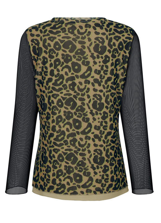 Shirts - Shirt mit Netz-Jersey, in Größe 040 bis 048, in Farbe SCHWARZ-CAMEL-APFELGRÜN Ansicht 4