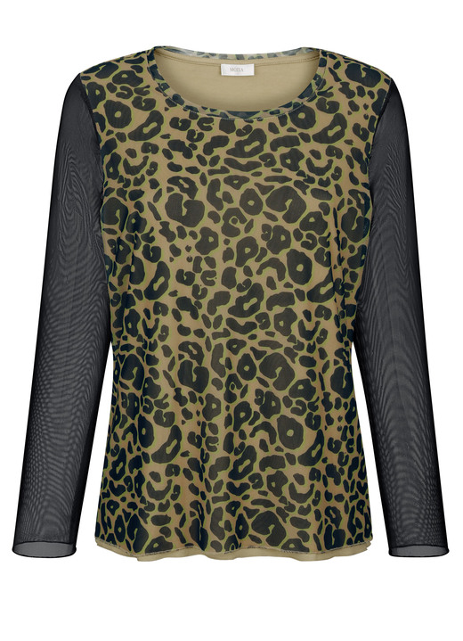 Shirts - Shirt mit Netz-Jersey, in Größe 040 bis 048, in Farbe SCHWARZ-CAMEL-APFELGRÜN Ansicht 3