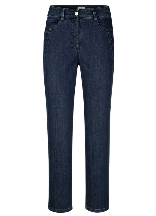 Hosen - Knöchellange Jeans in 5-Pocket-Form, in Größe 019 bis 050, in Farbe DUNKELBLAU Ansicht 1