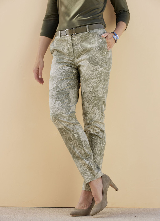 Hosen - Hose mit floraler Dessinierung Ansicht 3 Hosen - Hose mit floraler Dessinierung, in Größe 020 bis 046, in Farbe SAND-SCHILFGRÜN Ansicht 3