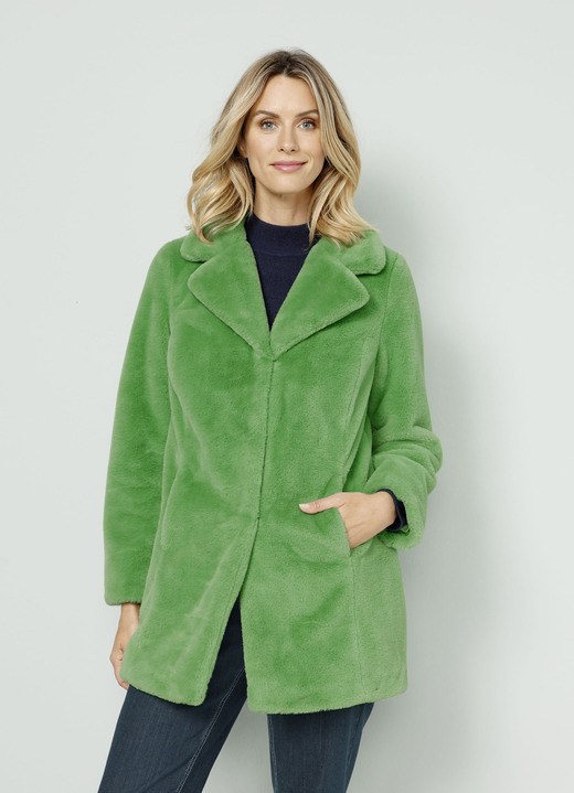 Jacken & Mäntel - Webpelzjacke mit Reverskragen, in Größe 020 bis 052, in Farbe GRÜN Ansicht 1