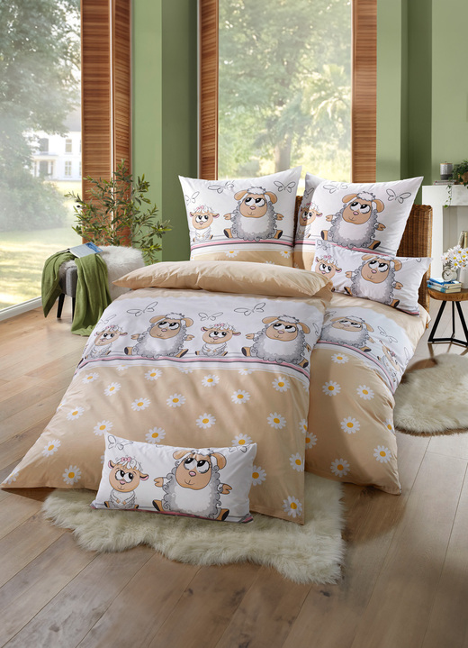 Bettwäschegarnituren - Fein-Renforcé Bettwäsche-Garnitur aus 100% Baumwolle, in Größe 111 (40/80 cm + 135/200 cm) bis 115 (80/80 cm + 155/220 cm), in Farbe BUNT