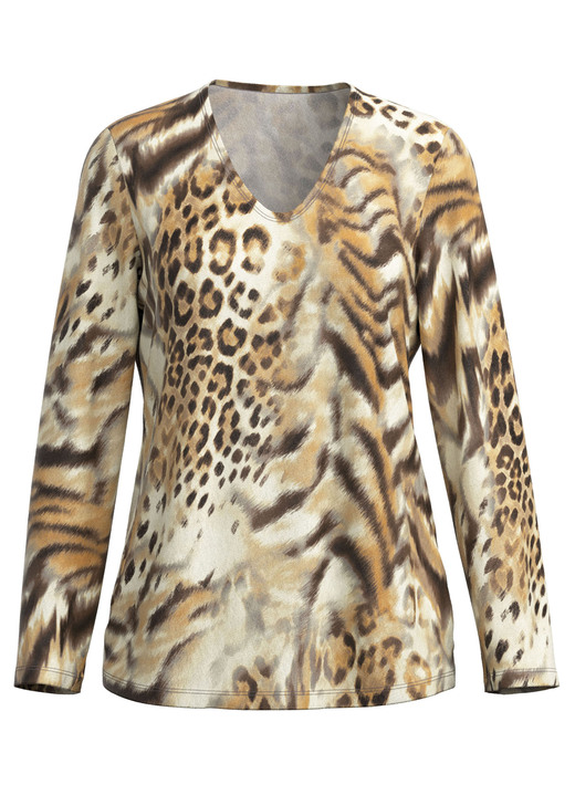 Klaus Modelle - Pullover in Feinstrick, in Größe 038 bis 054, in Farbe BRAUN-ORANGE-CREME Ansicht 2