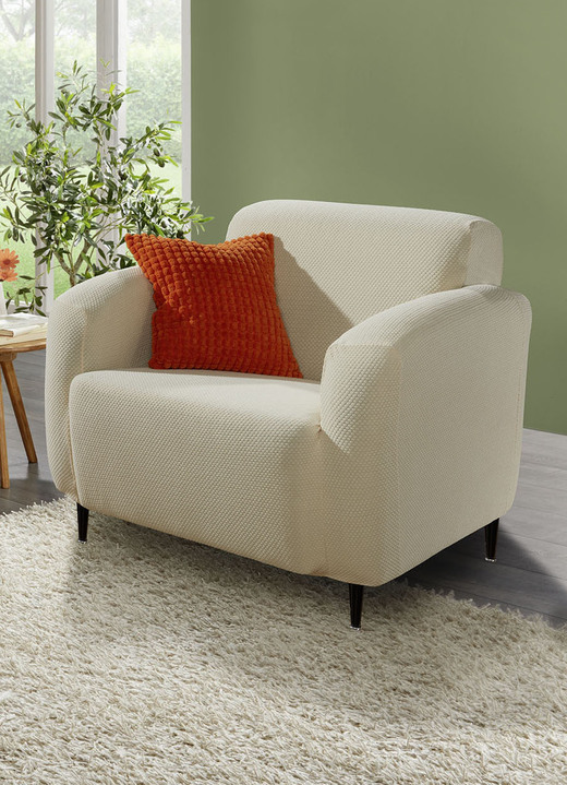 Sessel- & Sofaüberwürfe - Stretchbezüge mit Struktur, in Größe 101 (Sesselbezug) bis 111 (Stuhlbezug, 2er-Set), in Farbe CREME Ansicht 1