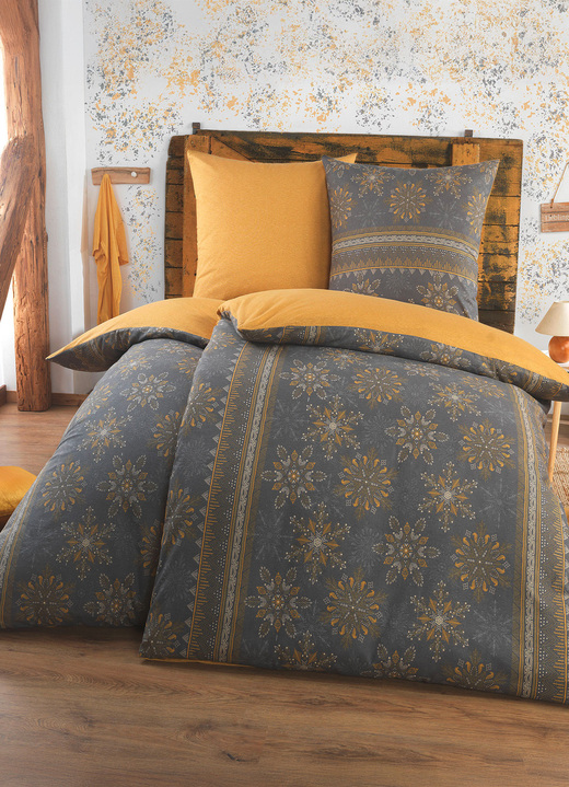 Bettwäschegarnituren - Stilvolle Wendebettwäsche-Garnitur von Dormisette, in Größe 112 (80/80 cm + 135/200 cm) bis 115 (80/80 cm + 155/220 cm), in Farbe SCHWARZ-GOLD