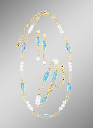 Schmuckset, 3-teilig, aus Messing mit Kristallsteinen