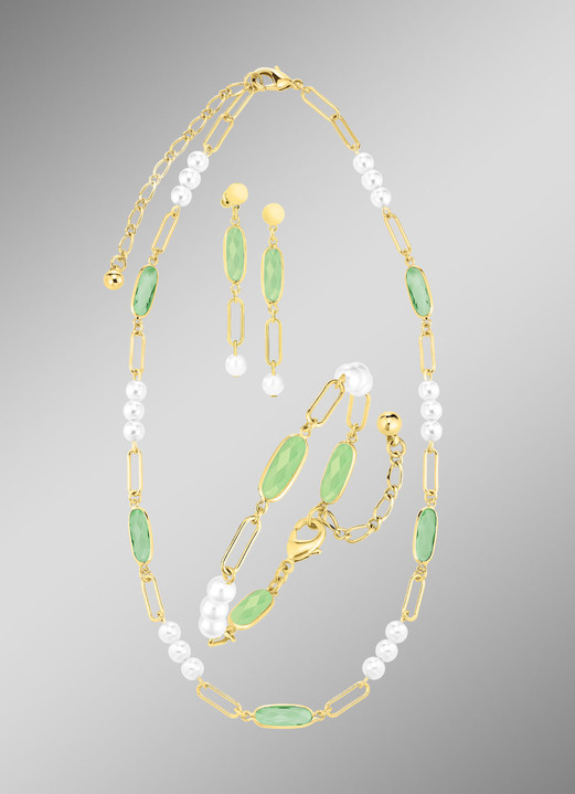 Schmucksets - Schmuckset, 3-teilig, aus Messing mit Kristallsteinen, in Farbe  Ansicht 1