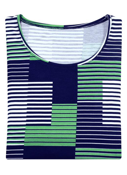 Kurzarm - Shirt mit Rundhalsausschnitt in 3 Farben, in Größe 036 bis 052, in Farbe MARINE-GRÜN-WEISS Ansicht 1