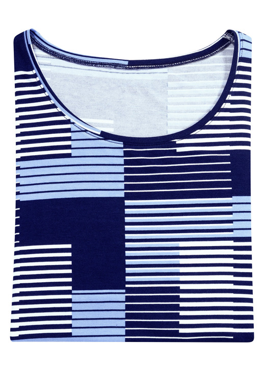 Kurzarm - Shirt mit Rundhalsausschnitt in 3 Farben, in Größe 036 bis 052, in Farbe MARINE-BLEU-WEISS Ansicht 1