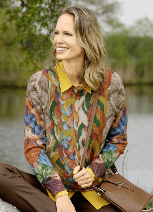Langarm - Pullover in Grafikdessin, in Größe 038 bis 052, in Farbe MULTICOLOR Ansicht 1