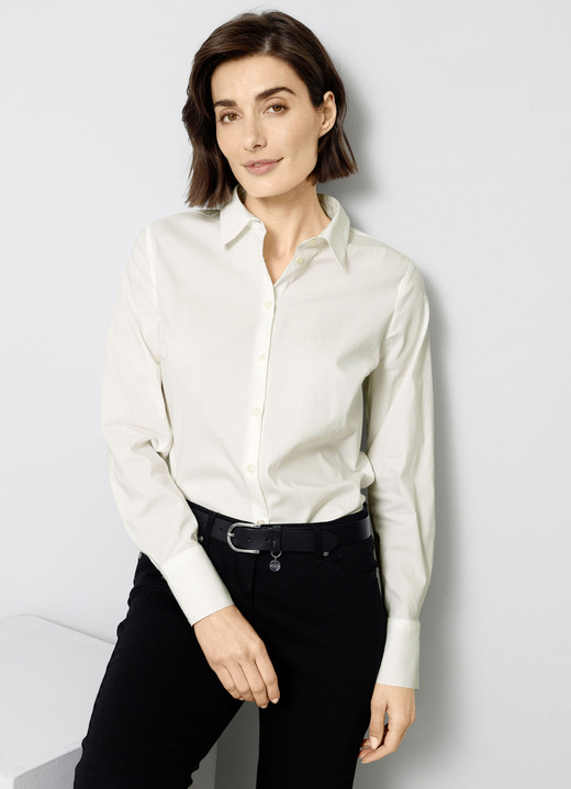 Langarm - Bluse mit Hemdkragen, in Größe 038 bis 052, in Farbe WEISS Ansicht 2