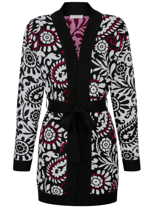 Strickjacken - Strickjacke in Jacquard-Dessin, in Größe 038 bis 052, in Farbe SCHWARZ-WEISS-ROT Ansicht 4