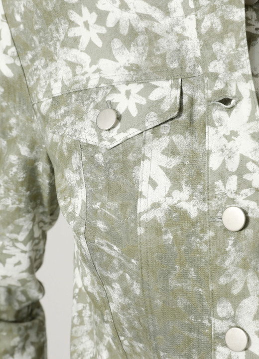 Blazer - Blazer in Jeansoptik, in Größe 038 bis 052, in Farbe SCHILFGRÜN-WEISS Ansicht 3