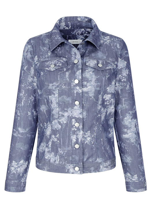 Kurz - Jeansjacke mit Knopfleiste, in Größe 038 bis 052, in Farbe BLAU-WEISS Ansicht 3