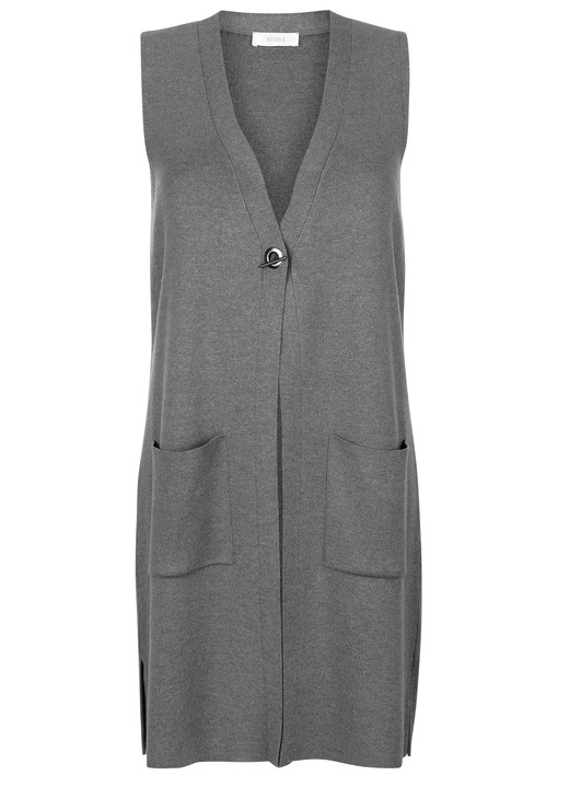 Basics - Strickweste mit dekorativem Verschluss, in Größe 038 bis 052, in Farbe GRAU MELIERT Ansicht 4