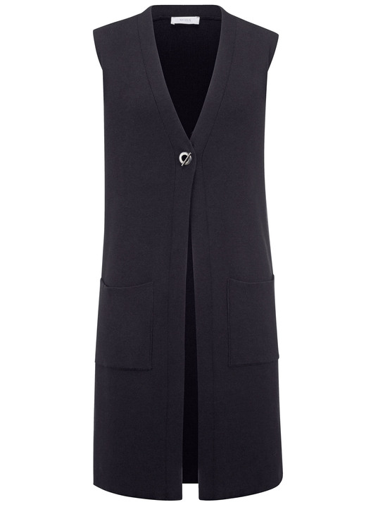 Basics - Strickweste mit dekorativem Verschluss, in Größe 038 bis 052, in Farbe GRAU MELIERT Ansicht 7