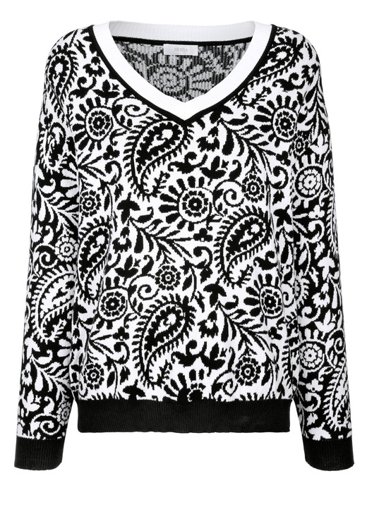 Langarm - Pullover aus reiner Baumwolle, in Größe 038 bis 052, in Farbe SCHWARZ-WEISS Ansicht 2