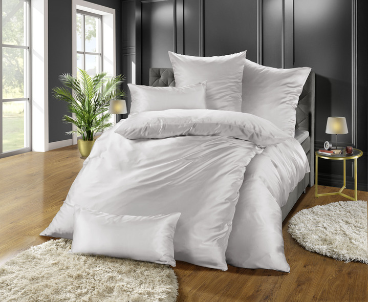 Bettwäschegarnituren - Seiden-Bettwäsche , in Größe 120 (Kissenbezug, 80/ 80 cm) bis 215 (Deckenbezug, 155/220 cm), in Farbe WEISS Ansicht 3