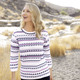 3/4-Arm - Pullover in Ringeldessin – Farbe WEISS-MARINE-LILA – Ansicht 2 3/4-Arm - Pullover in Ringeldessin, in Größe 036 bis 052, in Farbe WEISS-MARINE-LILA – Farbe WEISS-MARINE-LILA – Ansicht 2