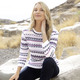 3/4-Arm - Pullover in Ringeldessin – Farbe WEISS-MARINE-LILA – Ansicht 1 3/4-Arm - Pullover in Ringeldessin, in Größe 036 bis 052, in Farbe WEISS-MARINE-LILA – Farbe WEISS-MARINE-LILA – Ansicht 1