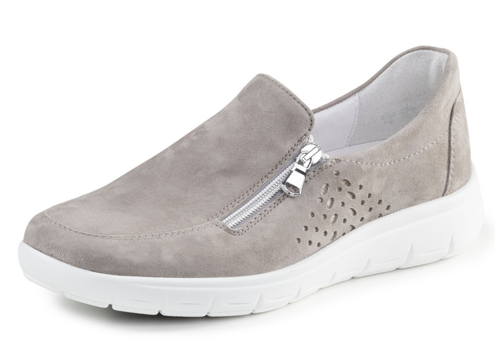 Slipper & Schnürschuhe - ELENA EDEN Slipper aus hochwertigem Veloursleder mit Zier-Perforation, in Größe 3 1/2 bis 8, in Farbe BLEU Ansicht 4