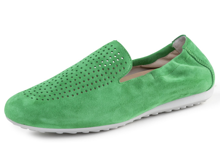 Slipper & Schnürschuhe - ELENA EDEN Slipper aus weichem Veloursleder mit luftiger Perforation, in Größe 3 1/2 bis 8, in Farbe HELLBLAU Ansicht 10