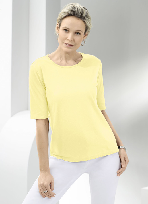 Kurzarm - Shirt mit rundem Halsausschnitt in 10 Farben, in Größe 036 bis 052, in Farbe KHAKI Ansicht 5