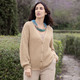 Basics - Strickjacke mit Paillettengarn – Farbe BEIGE MELIERT – Ansicht 2 Basics - Strickjacke mit Paillettengarn, in Größe 036 bis 052, in Farbe JEANSBLAU MELIERT – Farbe BEIGE MELIERT – Ansicht 2