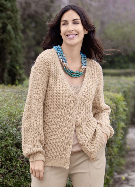 Basics - Strickjacke mit Paillettengarn, in Größe 036 bis 052, in Farbe BEIGE MELIERT Ansicht 1