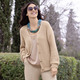 Basics - Strickjacke mit Paillettengarn – Farbe BEIGE MELIERT – Ansicht 4 Basics - Strickjacke mit Paillettengarn, in Größe 036 bis 052, in Farbe JEANSBLAU MELIERT – Farbe BEIGE MELIERT – Ansicht 4