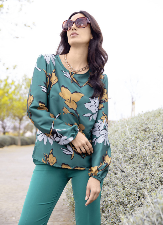 Damenmode - Edle Tunika von TIZIA , in Größe 036 bis 052, in Farbe PETROL-TAUPE-SILBER-BUNT Ansicht 1