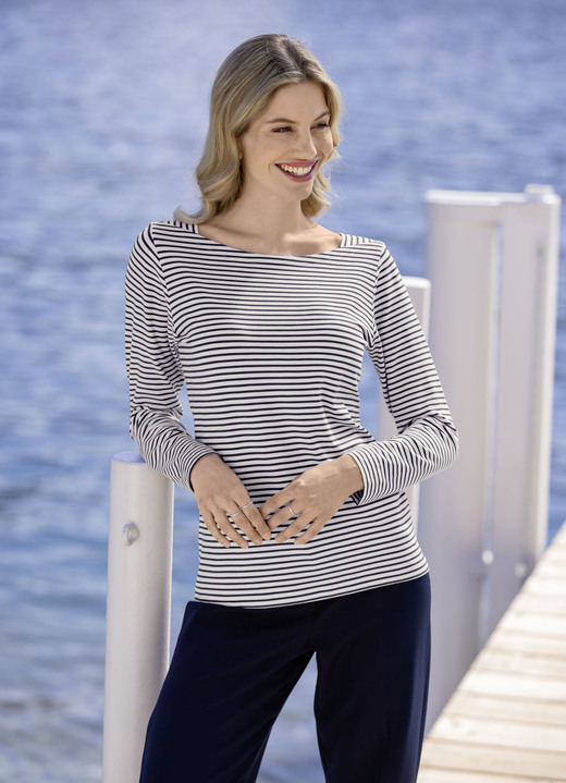 Shirts - Shirt mit Viskose, in Größe 036 bis 048, in Farbe CREME-MARINE Ansicht 2