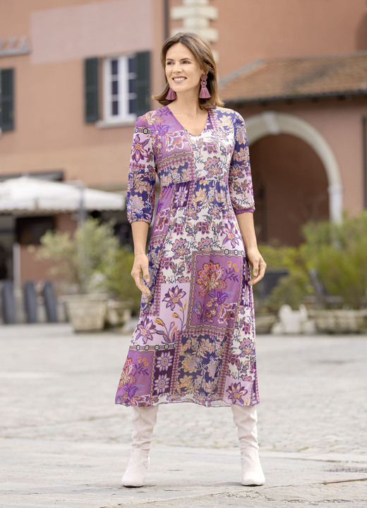 Kleider - Kleid mit tollem Dessin, in Größe 036 bis 048, in Farbe ROSÉ-AUBERGINE-MARINE-BUNT Ansicht 2