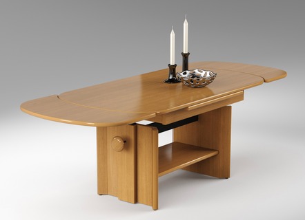 Klassische Möbel - Höhenverstell- und ausziehbarer Couchtisch, in Farbe KIRSCHBAUM – Farbe BUCHE – Ansicht 