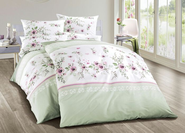 Jersey  Bettw&auml;sche-Garnitur aus 100% Baumwolle GR&Uuml;N