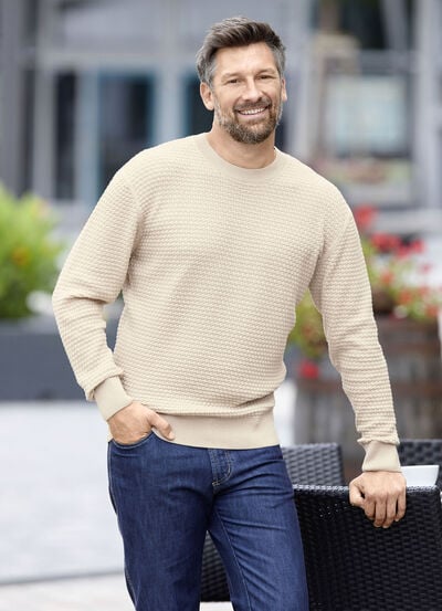 Rundhalspullover mit Strukturdessin in 3 Farben 