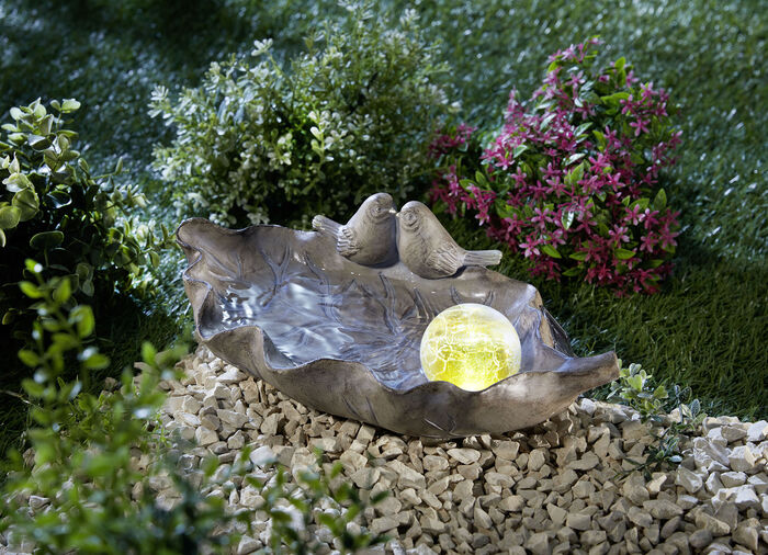 Vogeltränke mit Solarkugel GRAU