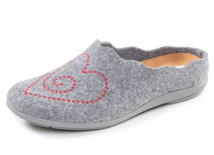 Laurina, klassische Damen-Hausschuhe, mit herausnehmbarem Fu&szlig;bett HELLGRAU