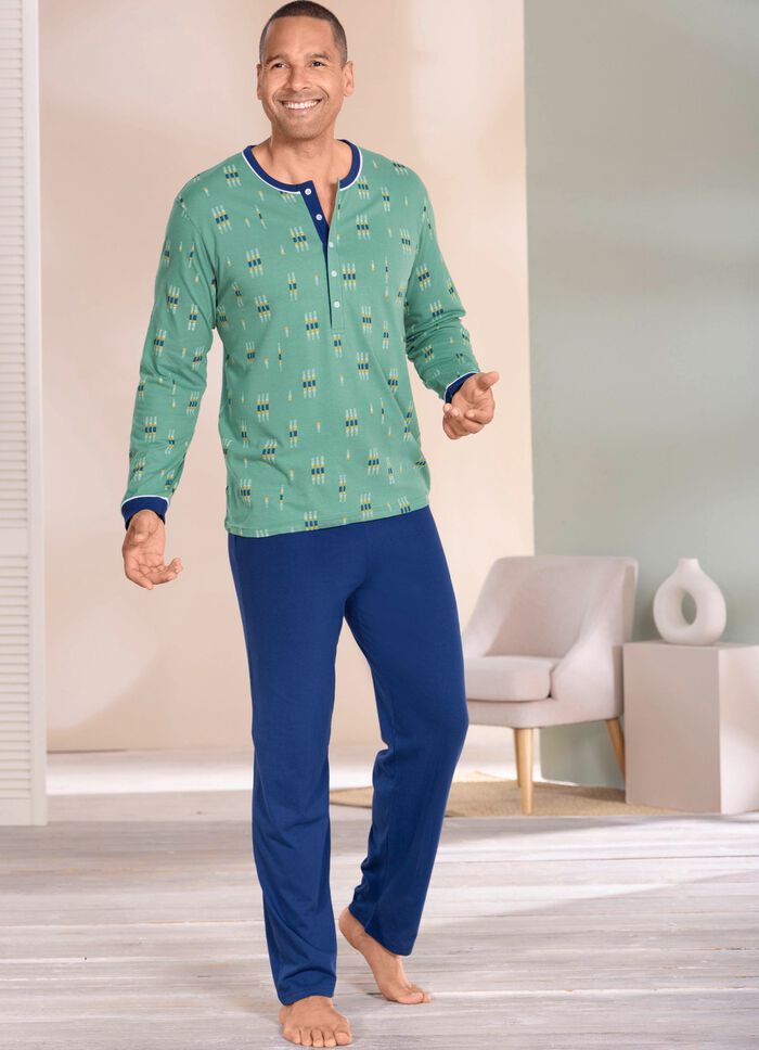 Schlafanzug mit langer Knopfleiste und offenen Abschl&uuml;ssen  