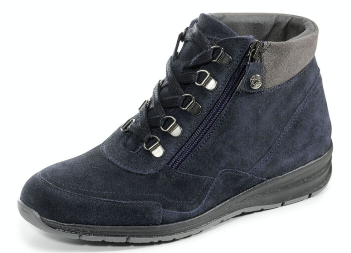 Schnür-Bootie mit praktischem Seiteneißverschluss BLAU-GRAU