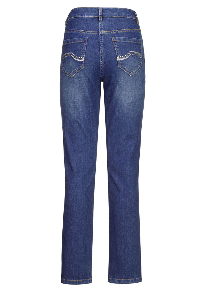 Jeans mit sch&ouml;nen Stickereien und funkelnden Strassteinen JEANSBLAU