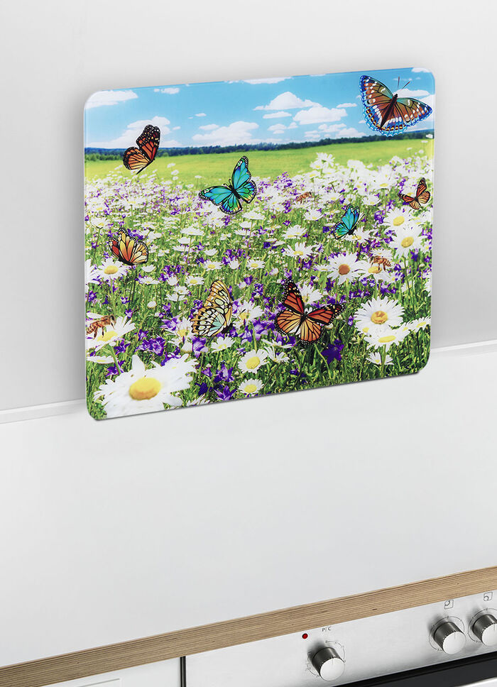 Wandblende aus Glas mit Sommerwiesen-Motiv 