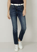 Jeans mit Glitzersteinchen und Ziernähten 