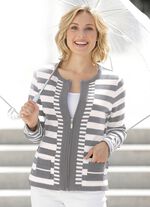 Strickjacke in dekorativem Streifendessin GRAU-ECRU