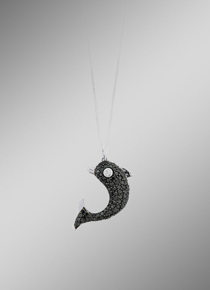 Delfin-Anh&auml;nger mit schwarzen Brillanten 