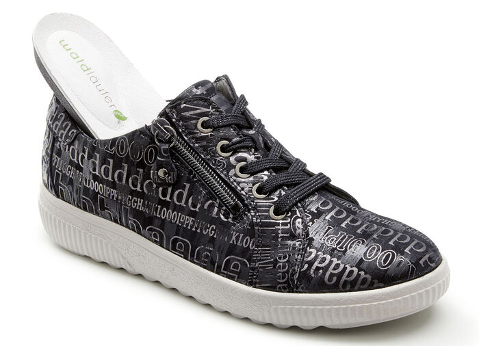 Waldl&auml;ufer Schn&uuml;rschuh aus gl&auml;nzend bedrucktem Nubukleder SCHWARZ-BRONZE