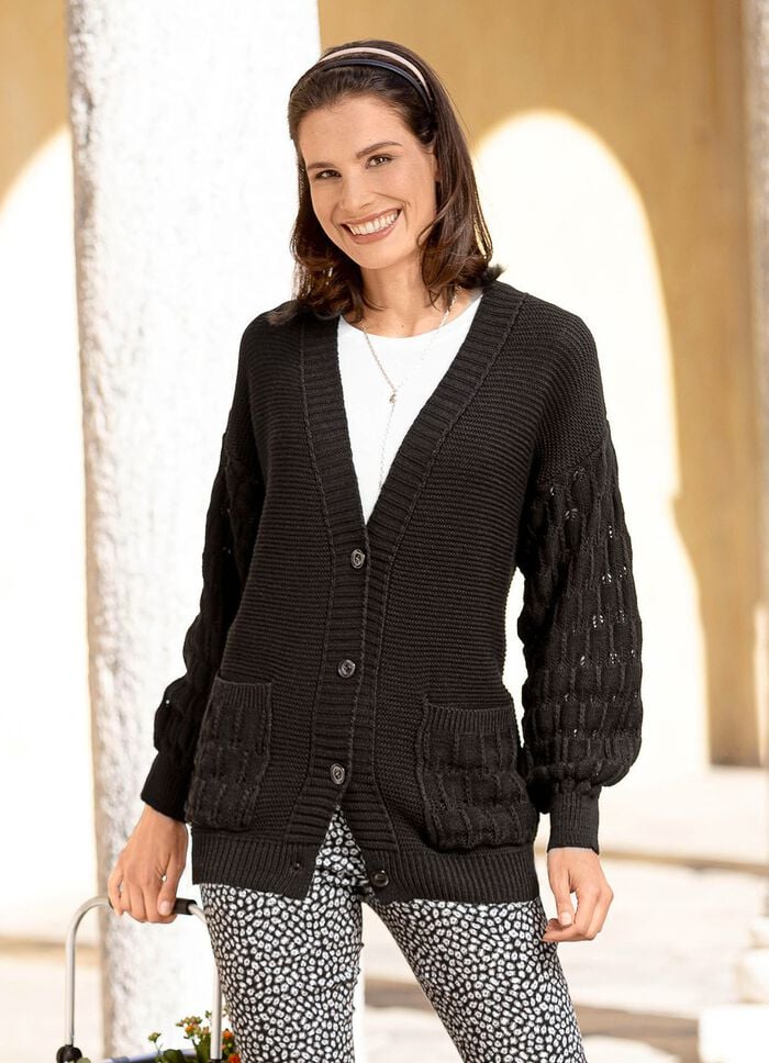 Strickjacke mit Ballon&auml;rmeln 