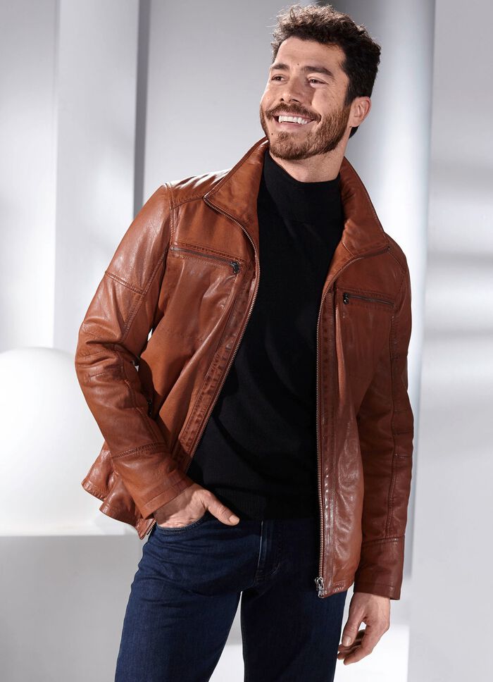 Lederkurzjacke mit Stehumlegekragen 