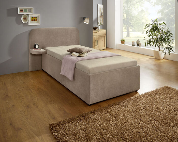 Polsterbett mit praktischer Ablage BEIGE-HELLBRAUN